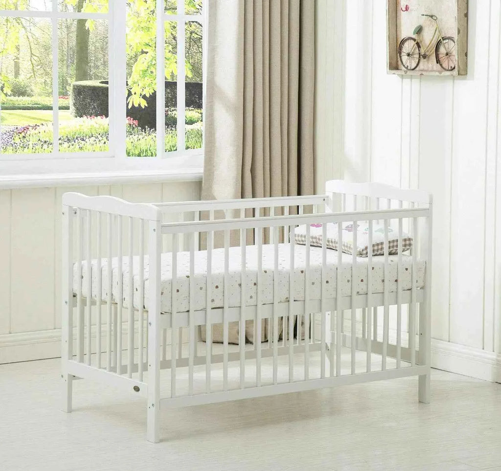 mcc direct Brooklyn Baby Cot Crib with Water Repellent Mattress & Wheeled Drawer & Safety Wooden Barrier - 125 X 85 X 66 CM