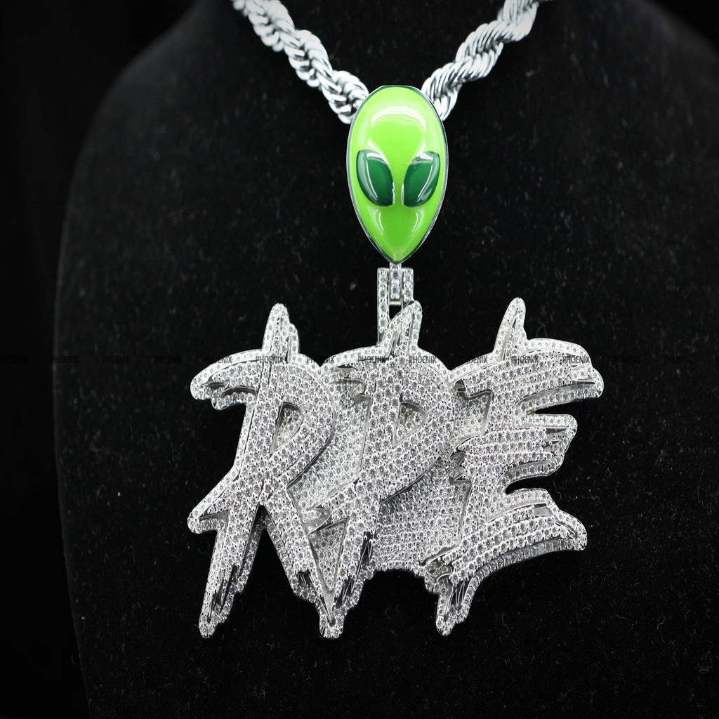 Custom Alien Bail Pendant Iced Out "RPE" Pendant Green Alien Head Bail Hip Hop Jewelry Rapper Statement Bling Phoenix Enterprise