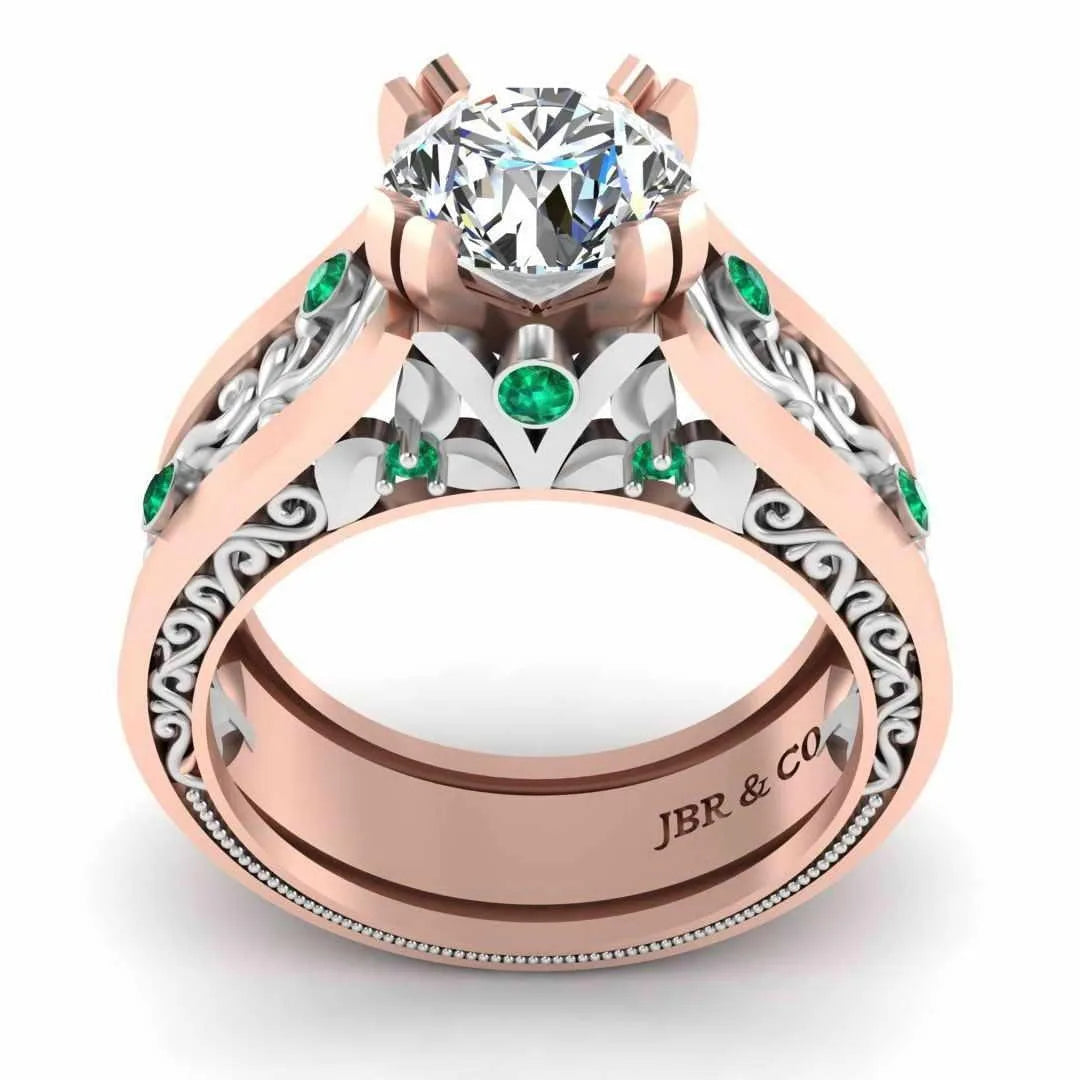 Personalized Round Diamond Rose Gold Plated 925 Sterling Silver Vintage Inspire Filigree Engagement Ring For Women At Best Price