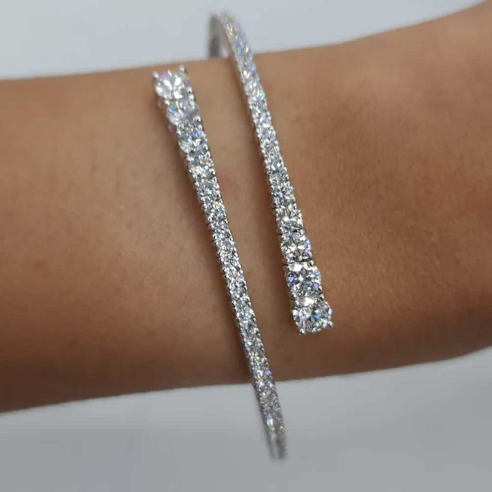 3 Carat Round Shape Lab Grown Diamond 14K White Gold Half Diamond Bangle Bracelet For Women's Diamond Bangle Bracelet