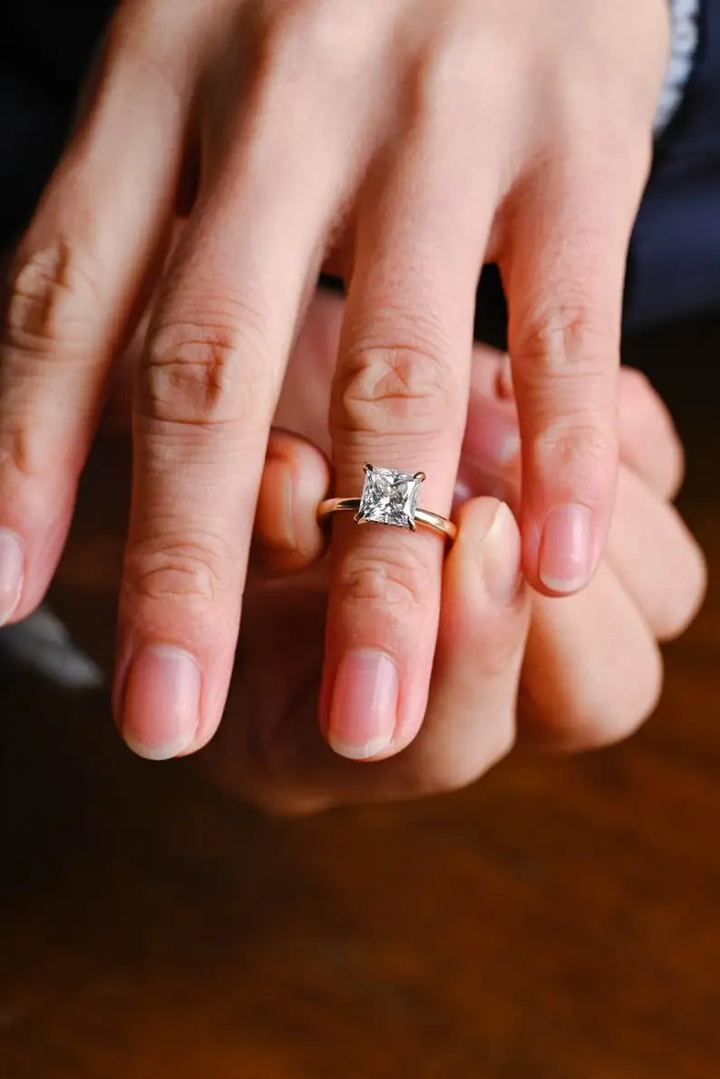 Princess Cut 1.00CT Lab Grown Diamond Hidden Halo Proposal Ring 10K Yellow Gold with Promise Bridal Anniversary Gift for Bridle