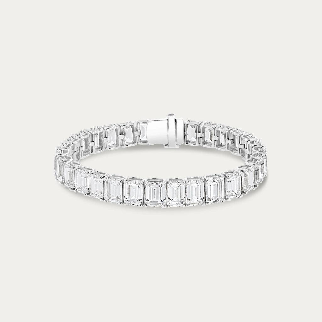 lab grown emerald cut diamond tennis bracelet 14 kt white gold DEF color VVS VS clarity 15 gram export direct factory bulk