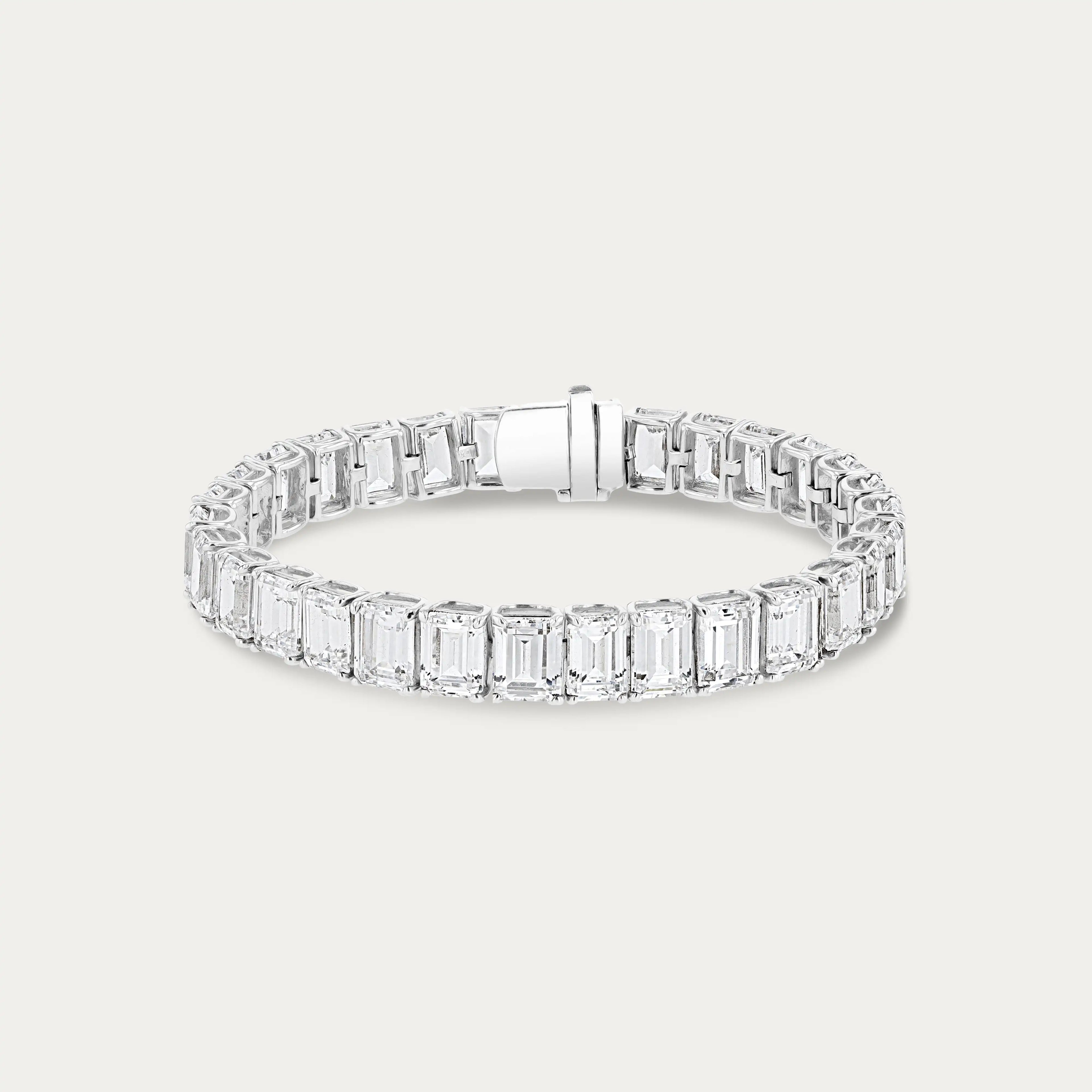 lab grown emerald cut diamond tennis bracelet 14 kt white gold DEF color VVS VS clarity 15 gram export direct factory bulk