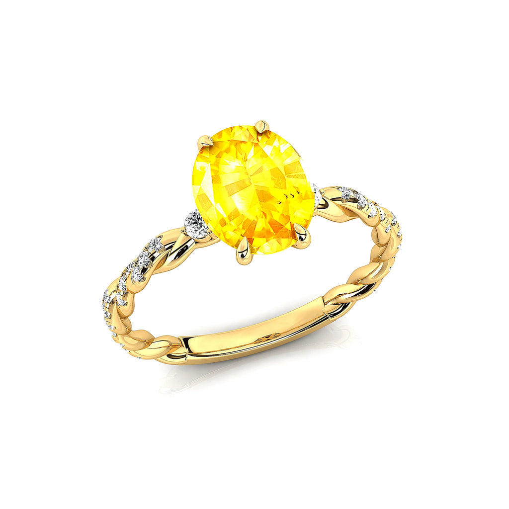 18k Solid Gold Lab Grown Yellow Sapphire Gemstone & Real Diamonds Ring Fine Jewelry Classic Wedding Engagement Ring OEM