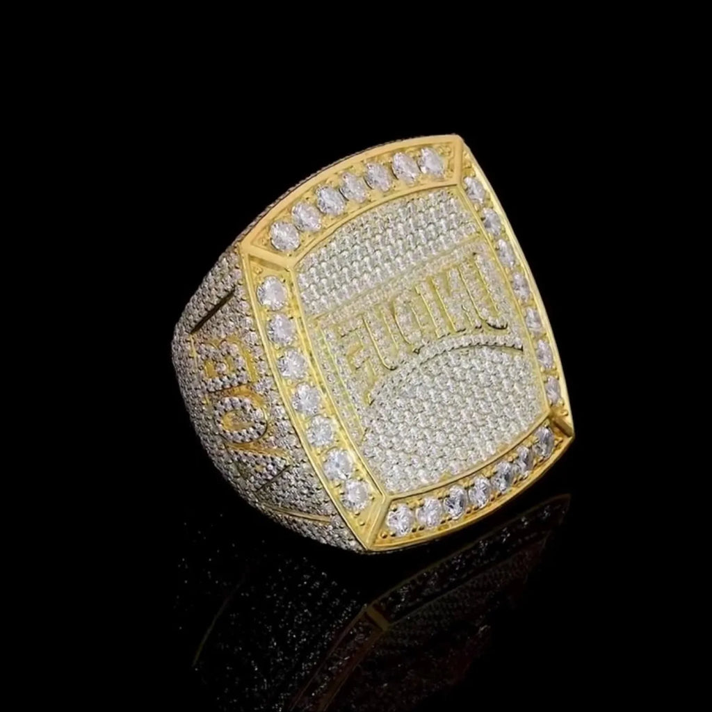 Fully Iced VVS Moissanite Sterling Silver Ring IGI Certified Gold Hip Hop Unisex Custom Star Championship Brilliant Cut Prong