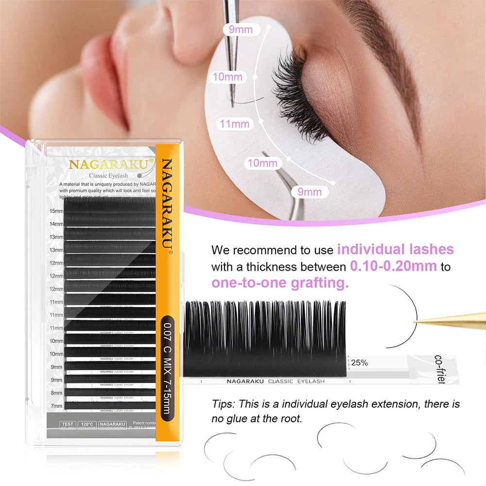 NAGARAKU Mix Eyelashes Maquiagem Makeup Individual Eyelash Extension 16 Lines Mix 7-15mm High Quality Natural Synthetic Mink