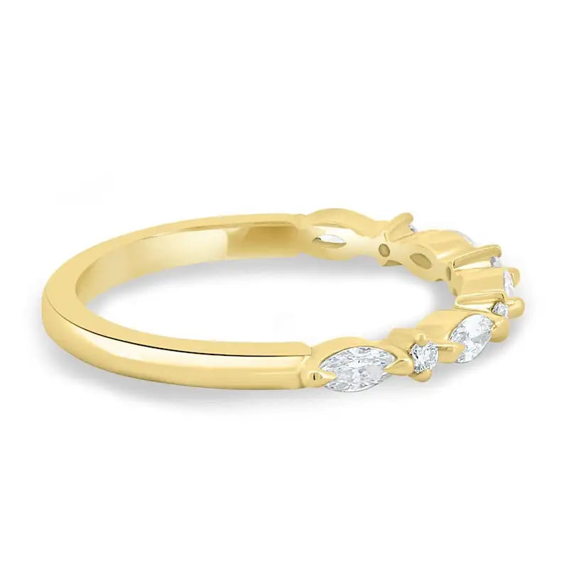 Handmade 14K Gold Marquise And Round Cut Lab Grown Diamond Minimalist Ring Birthdays Fine Party Gift Jewelry For Partner