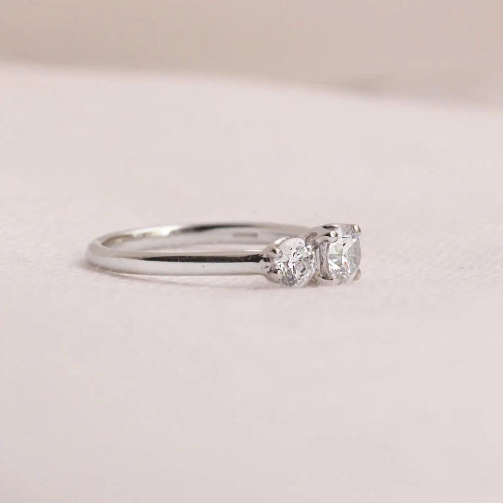 6.5mm Round Cut Moissanite Engagement Ring | Three Stone Gold or Silver Ring | Bridal Wedding Anniversary Fine Jewelry OEM