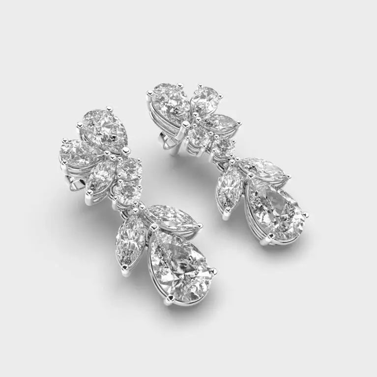 Plant Leaves Cluster Multi Shapes Moissanite Diamond Stud Earrings Push Back Earring 925 Silver With Gold Plated for Bride