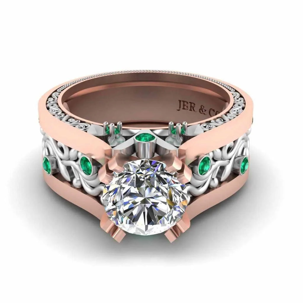 Personalized Round Diamond Rose Gold Plated 925 Sterling Silver Vintage Inspire Filigree Engagement Ring For Women At Best Price