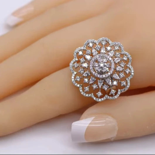 Flower Cluster 925 Silver Engagement Ring Original Multi Pear Cut Moissanite Halo Rhodium Plated Pave Setting Brides Wedding