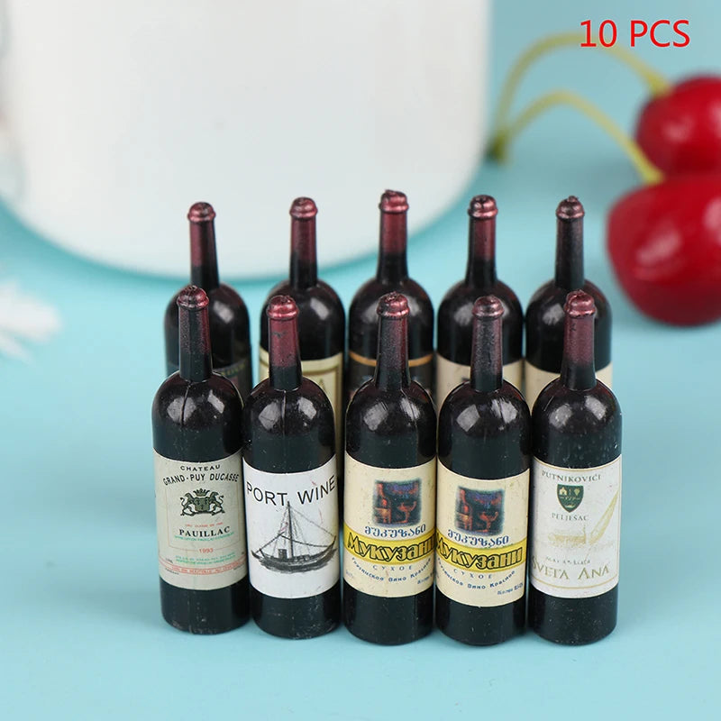 10Pcs/Lot 1/12 Dollhouse Miniature Mini Simulation Wine Bottle Accessories Decor Furniture Model Toys Children Gifts