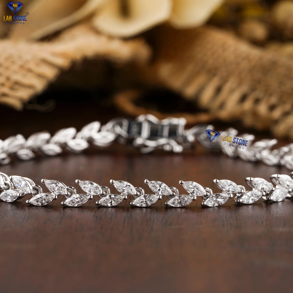 4.36 CT Marquise Cut Diamond  Bracelet 18K White Gold  Cvd/HPHT Diamond  Jewelry