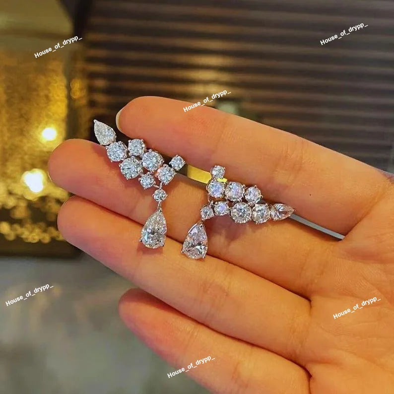 Elegant 925 Sterling Silver Plated Stud Earrings with Sparkling Moissanite Diamonds VVS for Women Wedding & Party