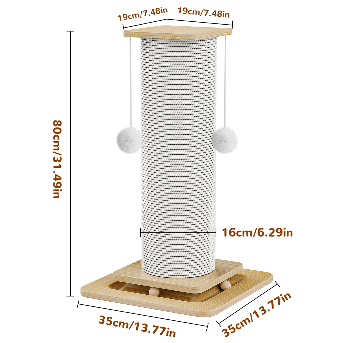 Tall Sisal Cat Scratching Post – Stable Wood Base & Toys