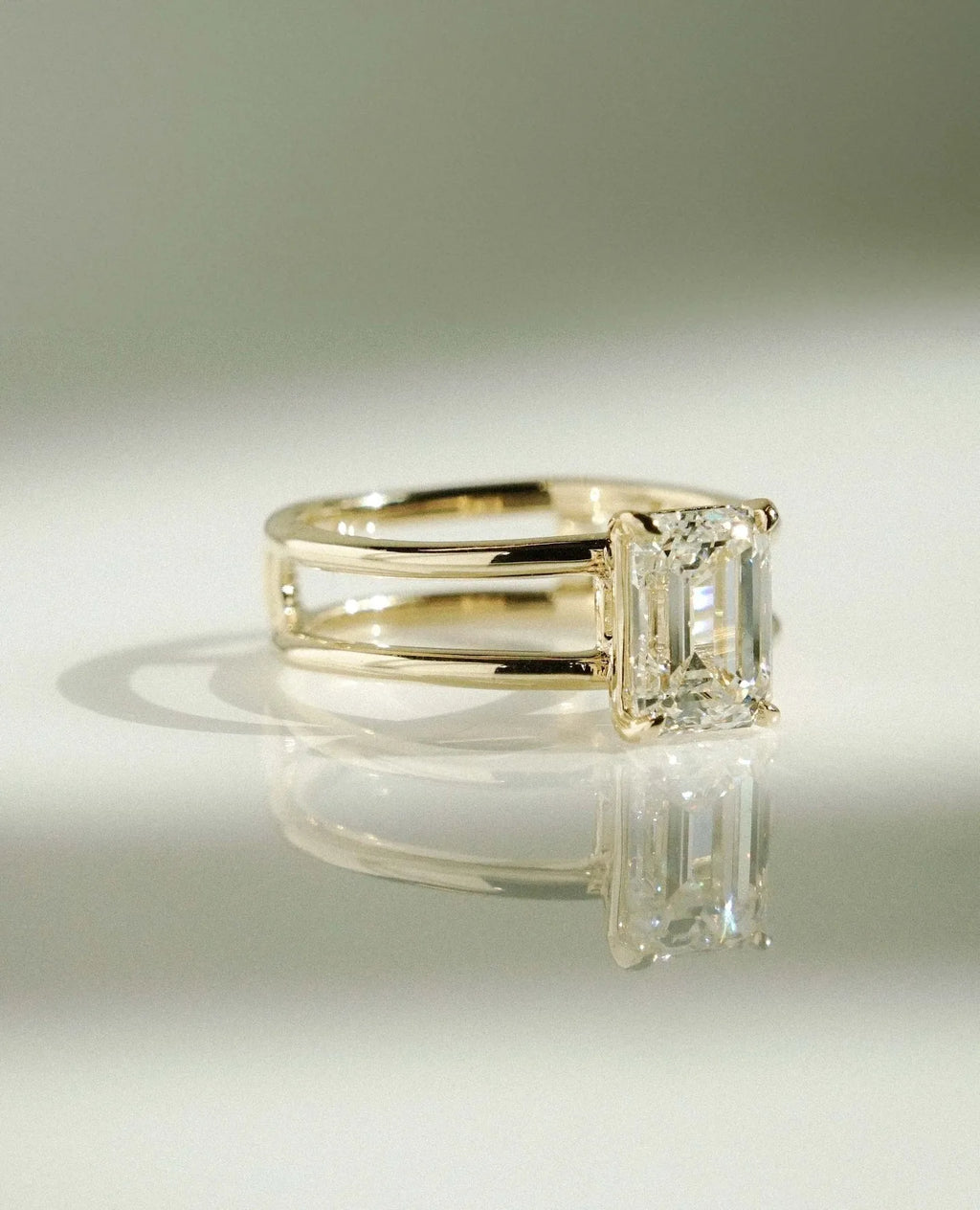 6x9 mm emerald cut moissanite solitaire dual band ring modern double band engagement jewelry