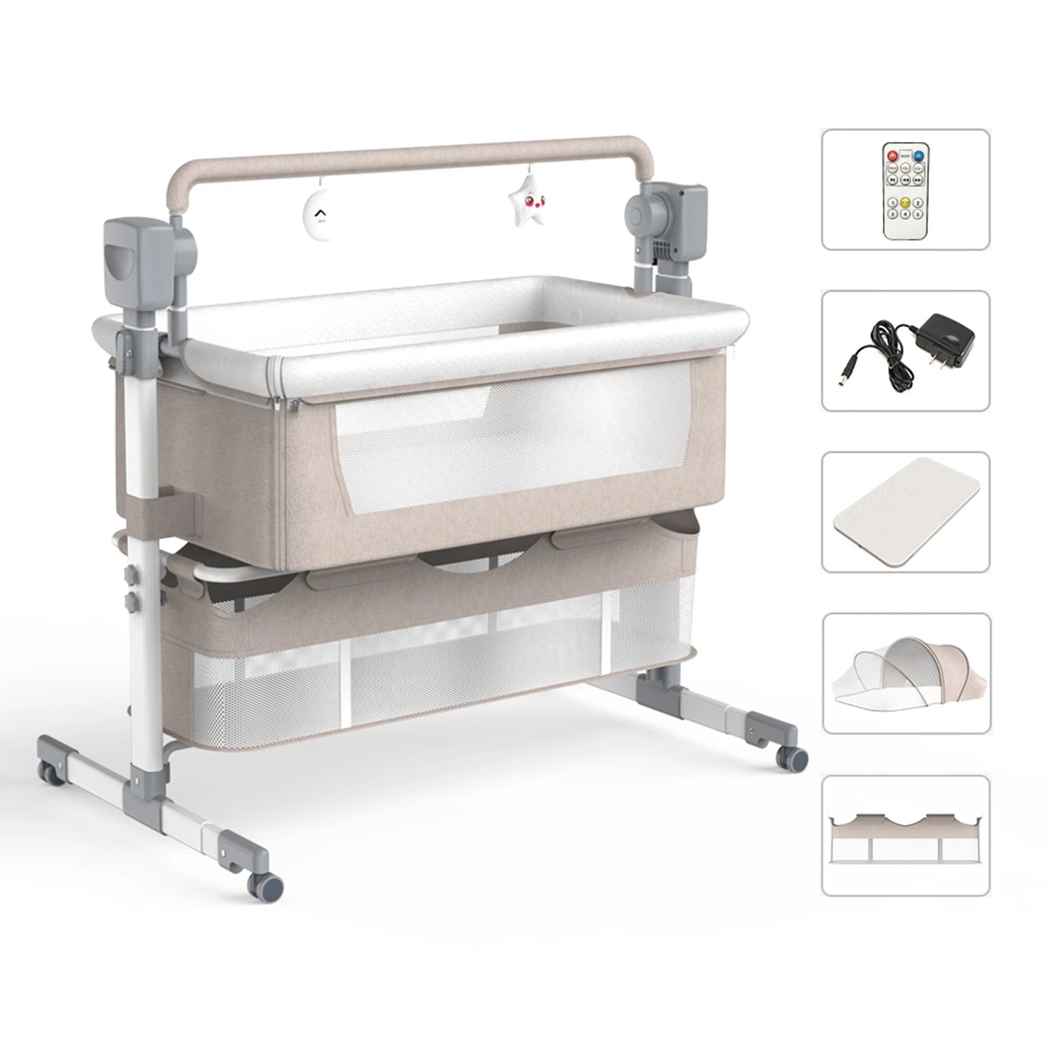 Baby Rocking Bassinet Portable Newborn Cradle Bedside Sleeper for Infant Travel Electric Bassient Co-Sleeper Suit to 6M