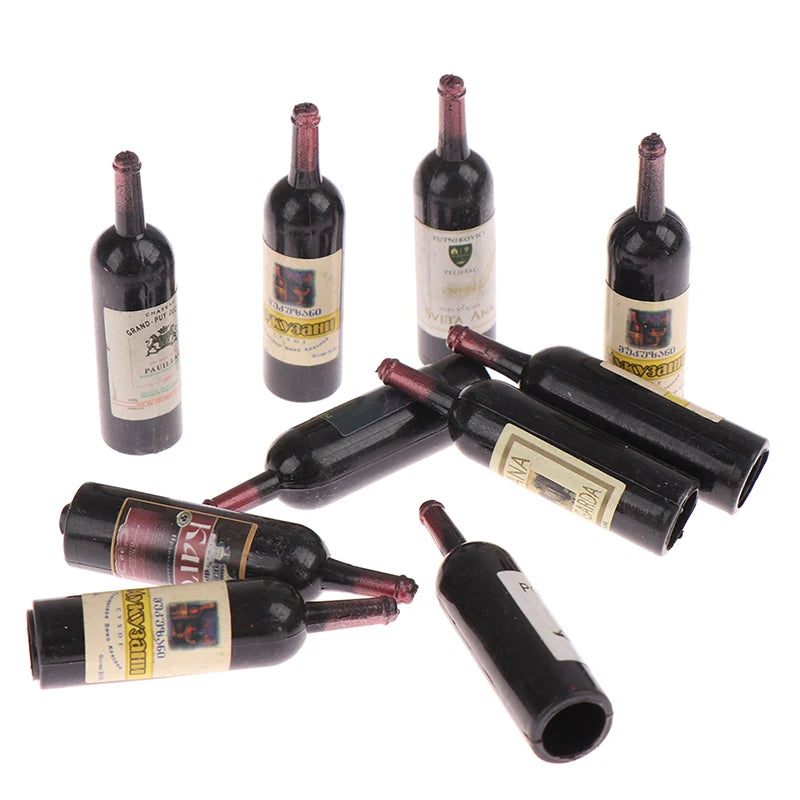 10Pcs/Lot 1/12 Dollhouse Miniature Mini Simulation Wine Bottle Accessories Decor Furniture Model Toys Children Gifts