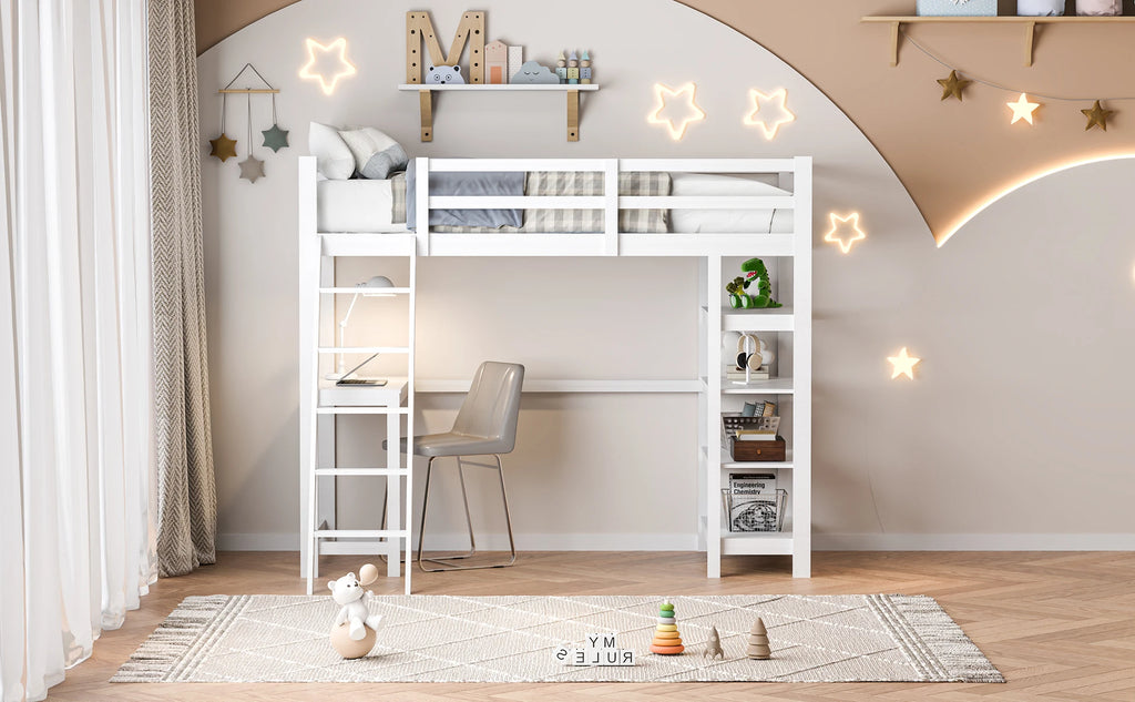 Rosahqnda children's high bed 90x200 cm 140x200 cm, children's bed with crash protection, stair, storage space, bunk bed, solid wood