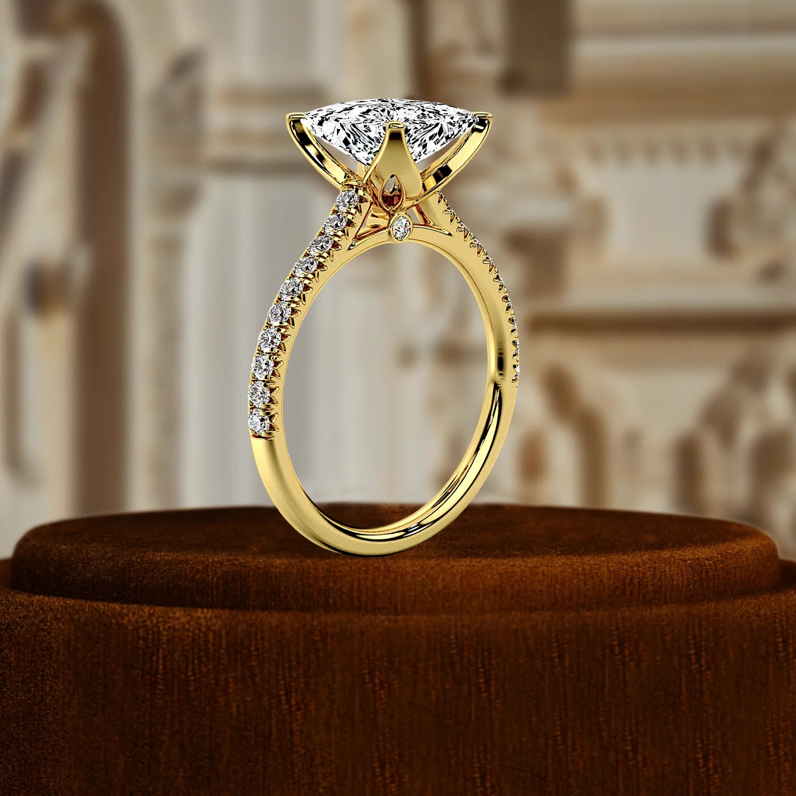Customizable 14K Solid Gold Classic Engagement Ring IGI Certified Fine Jewelry Princess Cut 3ct Bar Setting Women's Bridal
