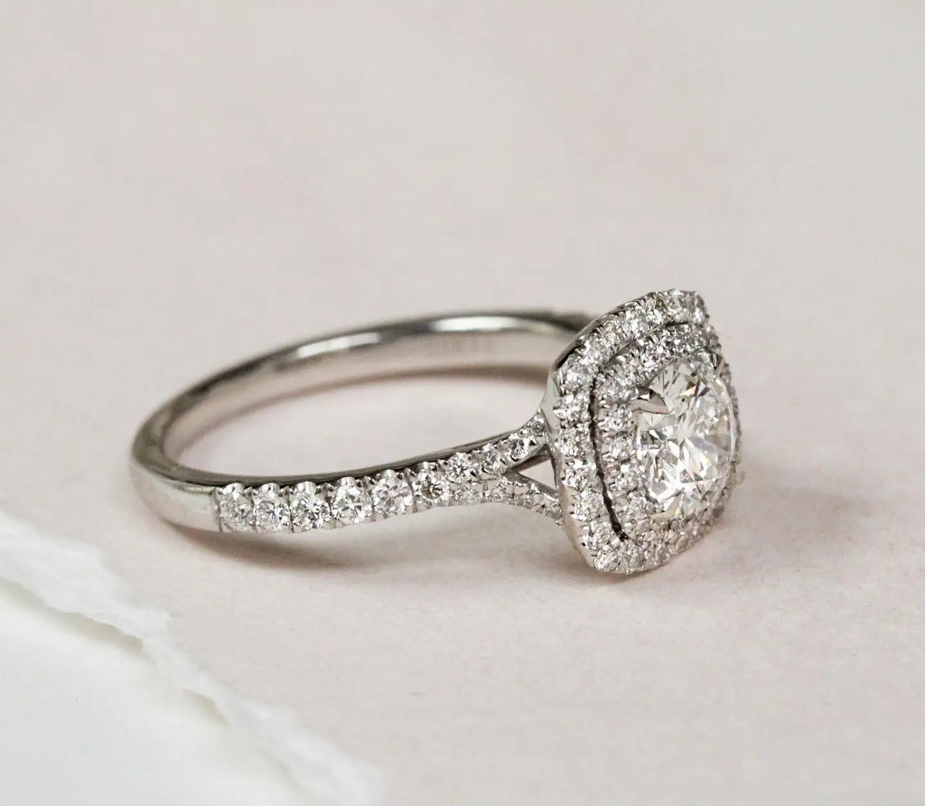 Round Cut 6mm Moissanite Double Halo Engagement Ring White Gold Plated Pave Band Cushion Style Wedding Fine Jewelry For Women