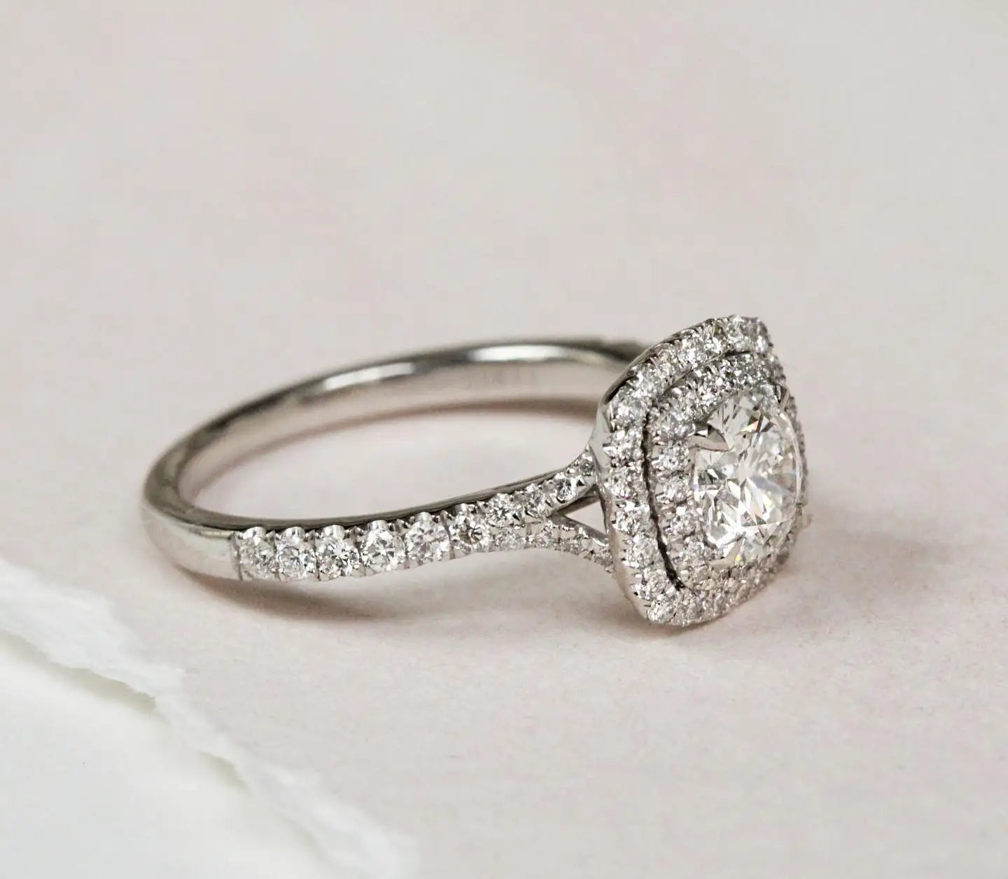 Round Cut 6mm Moissanite Double Halo Engagement Ring White Gold Plated Pave Band Cushion Style Wedding Fine Jewelry For Women