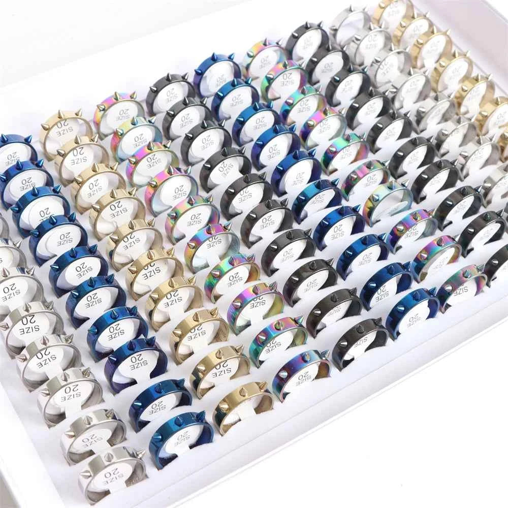 10/20 Pcs/Lot Fashion Multi Style Stainless Steel Jewelry Rings Zircon Crystal Spinner 5 Colors Punk Spikes For Womens Mens Gift