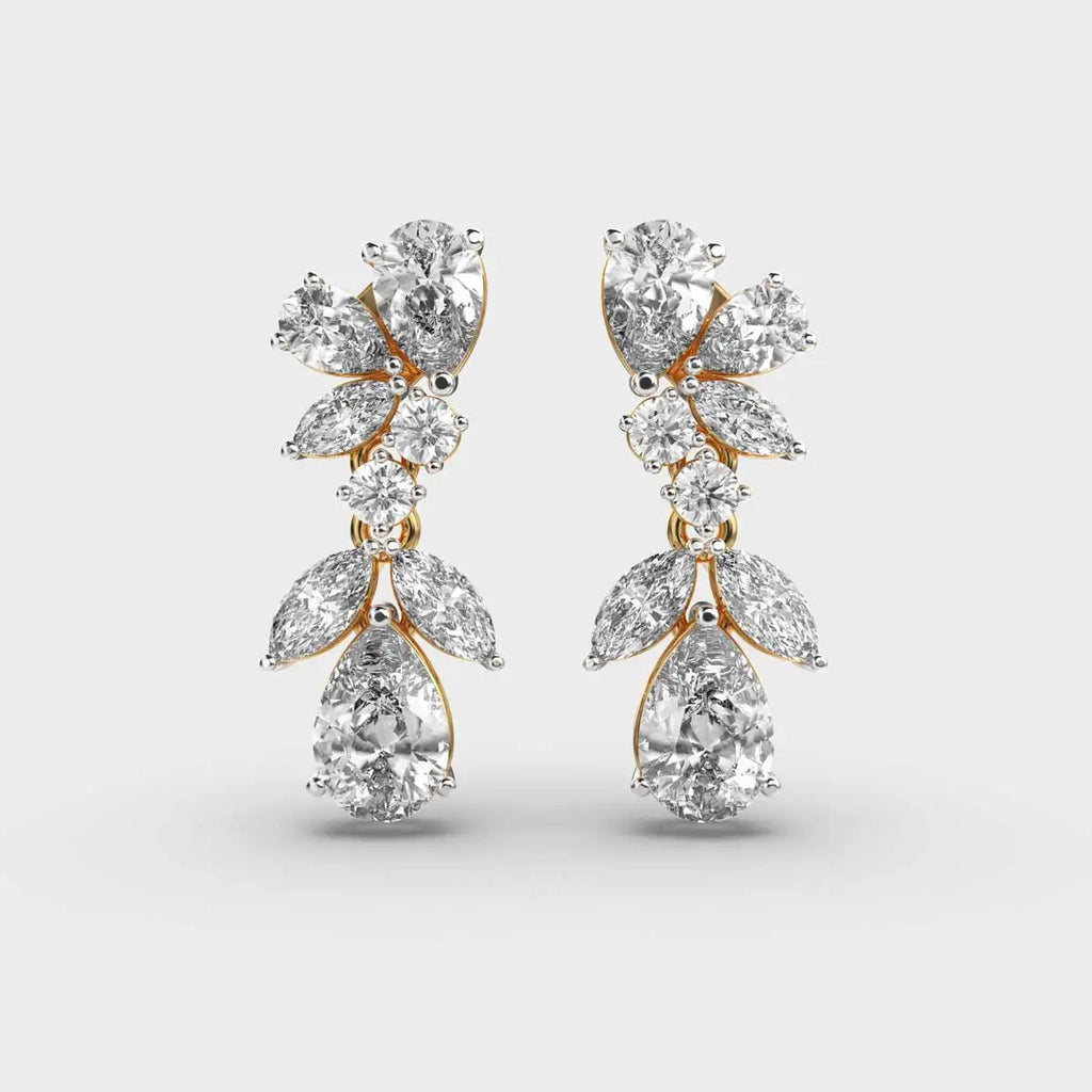 Plant Leaves Cluster Multi Shapes Moissanite Diamond Stud Earrings Push Back Earring 925 Silver With Gold Plated for Bride