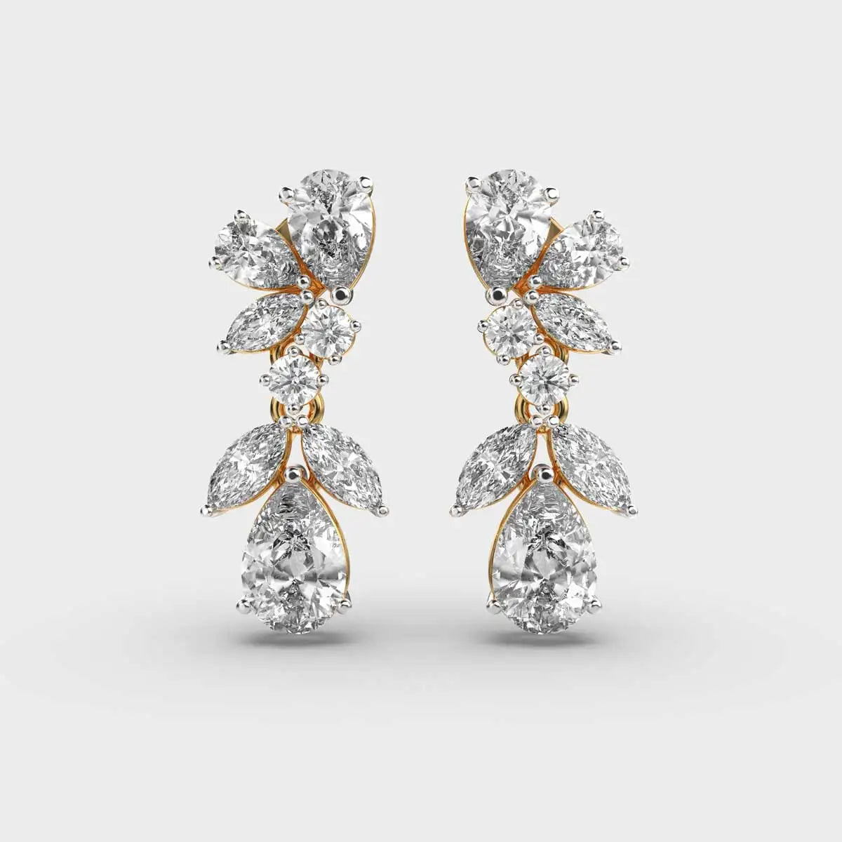 Plant Leaves Cluster Multi Shapes Moissanite Diamond Stud Earrings Push Back Earring 925 Silver With Gold Plated for Bride
