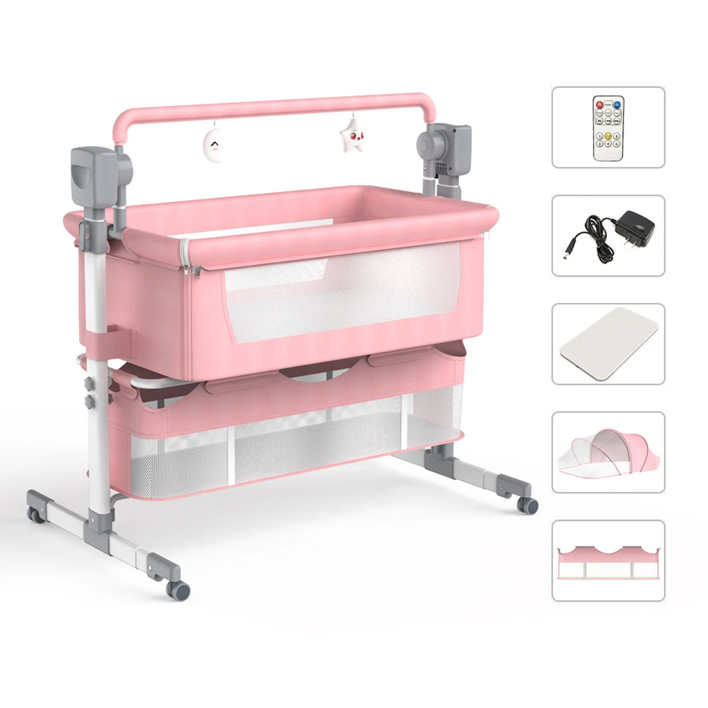 Baby Rocking Bassinet Portable Newborn Cradle Bedside Sleeper for Infant Travel Electric Bassient Co-Sleeper Suit to 6M