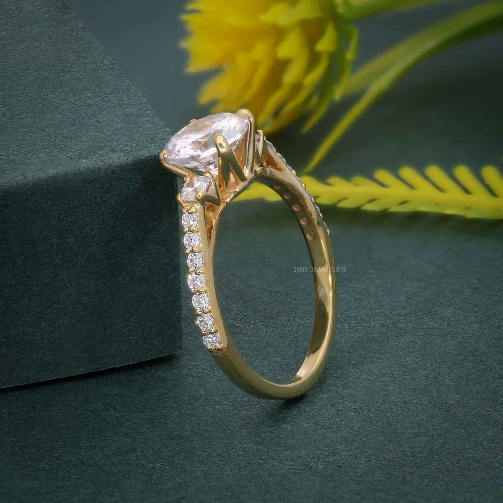 Antique Style IGI Certified VVS Lab Grown Diamond Gold Plated 925 Silver Pave Set Three Stone Engagement Ring For Women Gifts