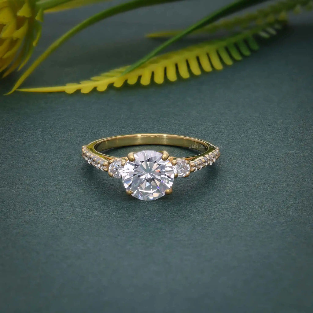 Antique Style IGI Certified VVS Lab Grown Diamond Gold Plated 925 Silver Pave Set Three Stone Engagement Ring For Women Gifts