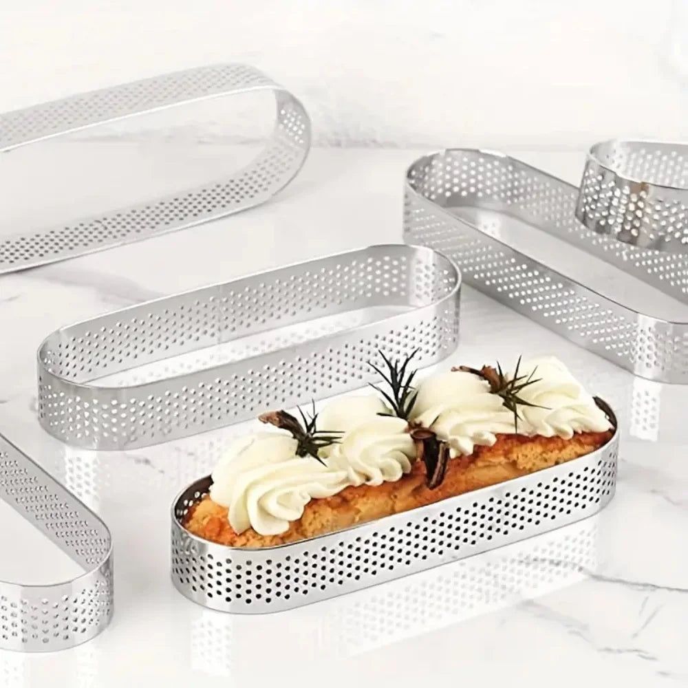 3/6pack Oval Tart Rings 304 Stainless Steel Perforated Pastry Cake Ring Mold for Baking, Nonstick Fruit Tarte Crust Tools