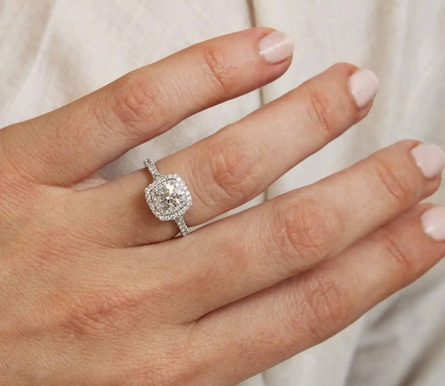 Round Cut 6mm Moissanite Double Halo Engagement Ring White Gold Plated Pave Band Cushion Style Wedding Fine Jewelry For Women