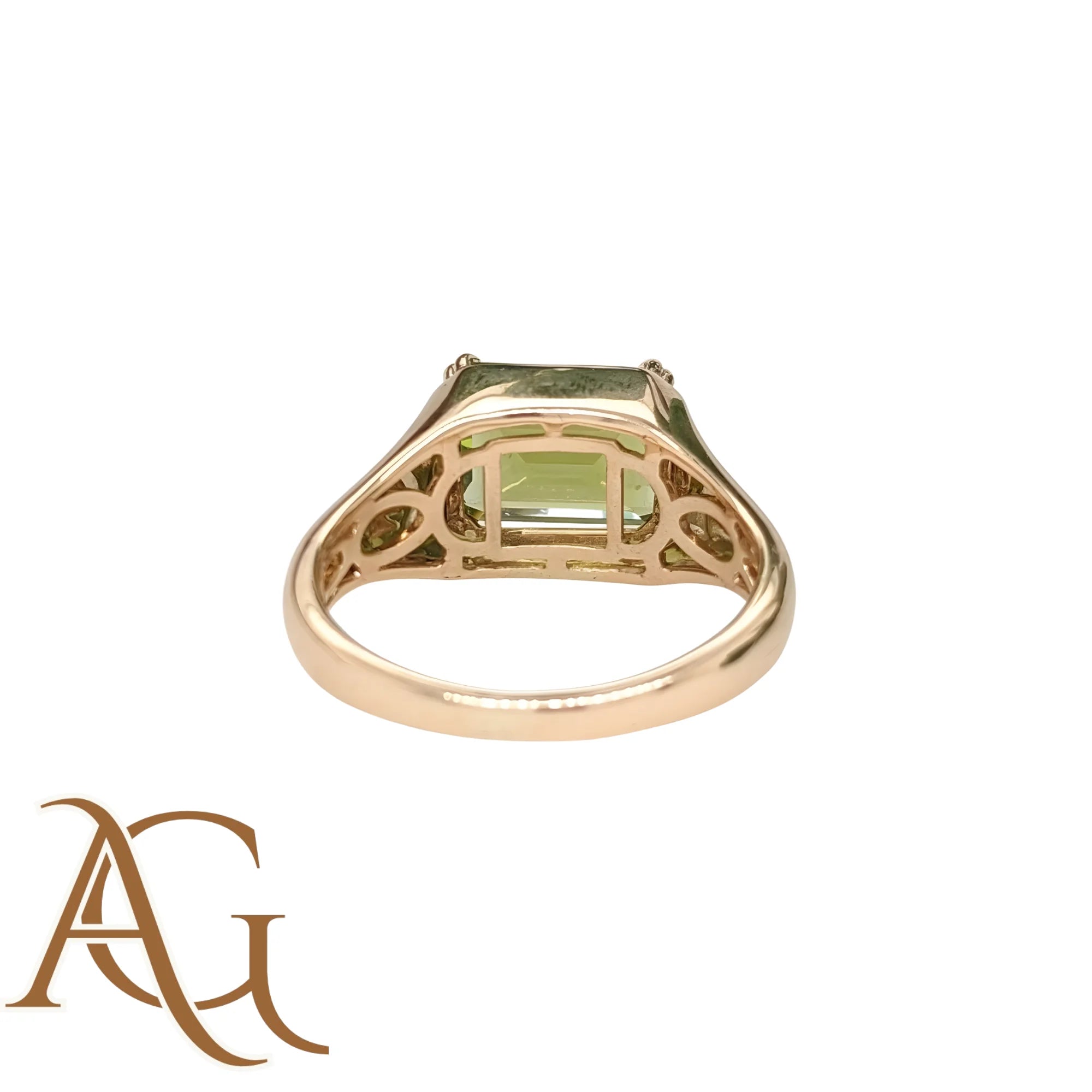 Solid Gold Ring Natural Peridot Octagon 8x10mm 3.7cts 18k/14K Fine Jewelry IGI Certified Green Color Stone Men Jewelry