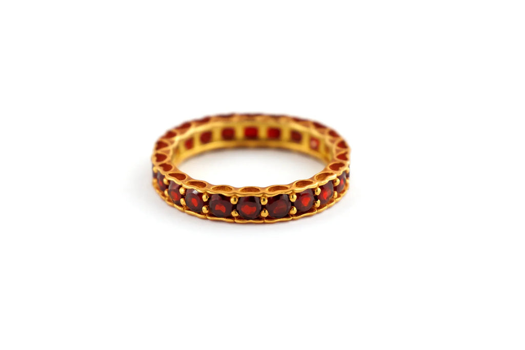 Garnet Eternity 925 Sterling Silver Handmade January Birthstone Ring For Women - Stackable Promise Ring For Her
