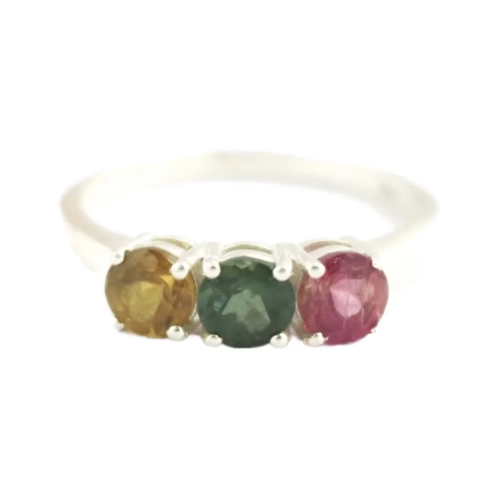 Multi Tourmaline Gemstone 925 Sterling Silver Handmade Stackable Engagement Ring For Women