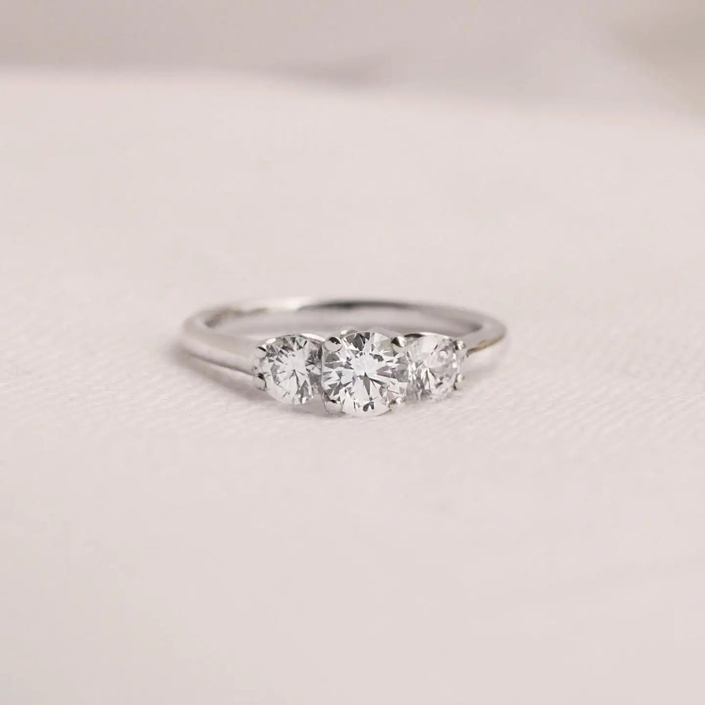 6.5mm Round Cut Moissanite Engagement Ring | Three Stone Gold or Silver Ring | Bridal Wedding Anniversary Fine Jewelry OEM