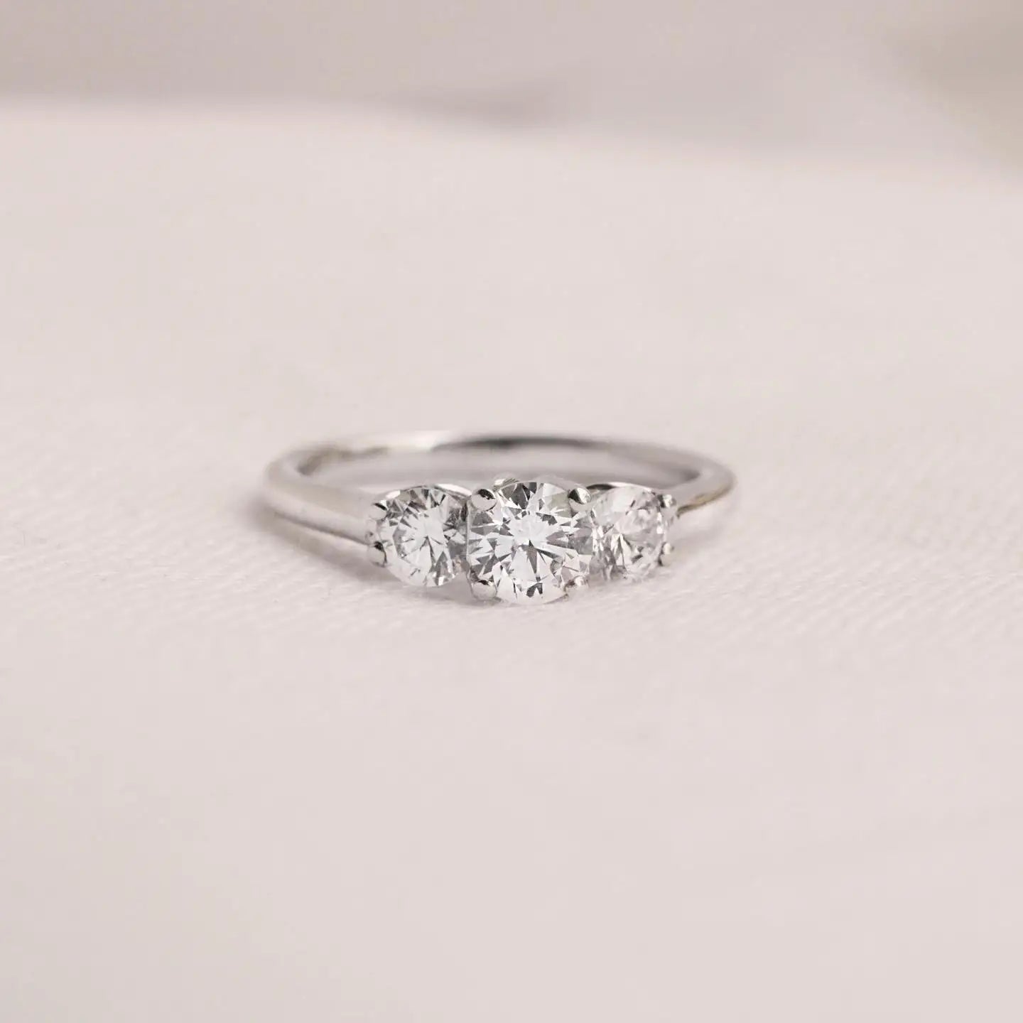 6.5mm Round Cut Moissanite Engagement Ring | Three Stone Gold or Silver Ring | Bridal Wedding Anniversary Fine Jewelry OEM