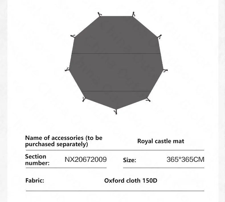 MOBI GARDEN Ground Cloth for Royal Castle Tent 150D Oxford Cloth Camping Accessories 365*365cm Footprint Floor Mat Outdoor Tools