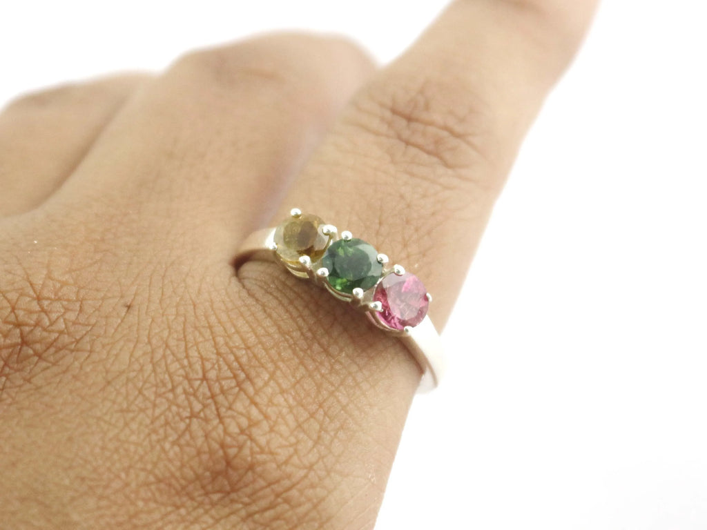 Multi Tourmaline Gemstone 925 Sterling Silver Handmade Stackable Engagement Ring For Women