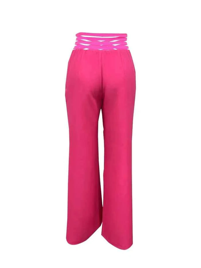 Women Wide Leg Flared Pants 2024 New Y2k Casual Crisscross Sheer Mesh Patch High Waist Trousers Elegant Streetwear Work Pants