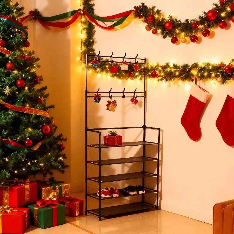 5-Level Metal Shoe Rack Tool-Free Setup Straightforward Design Multi-Purpose Shoes Boots And Sundries in Living Room Hallway