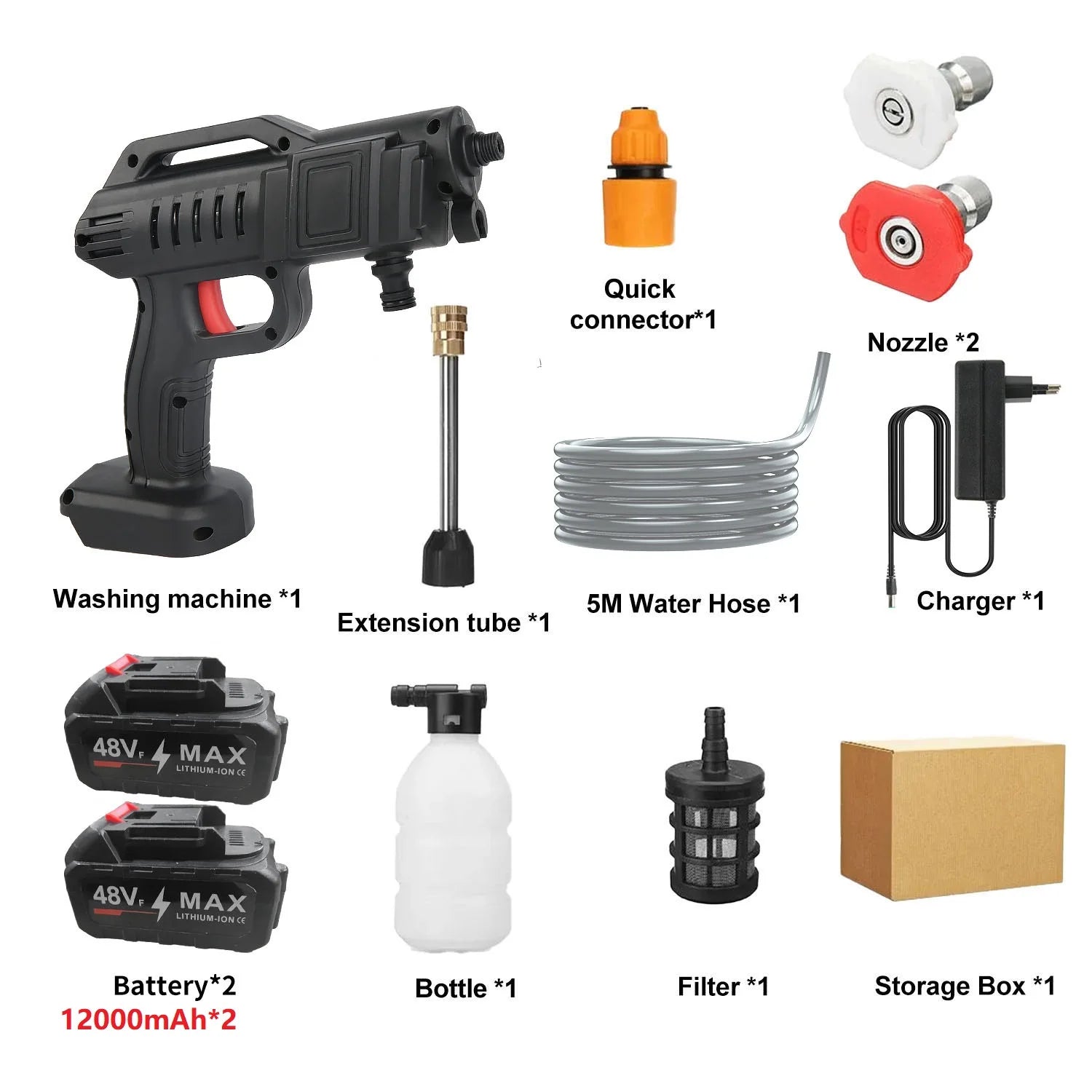 1500W 40-50 Bar Cordless High Pressure Cleaner Washer Spray Water Gun Car Wash Pressure Water Cleaning Machine for Car Garden