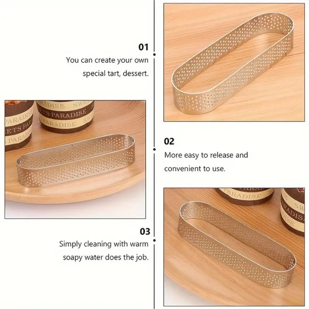3/6pack Oval Tart Rings 304 Stainless Steel Perforated Pastry Cake Ring Mold for Baking, Nonstick Fruit Tarte Crust Tools
