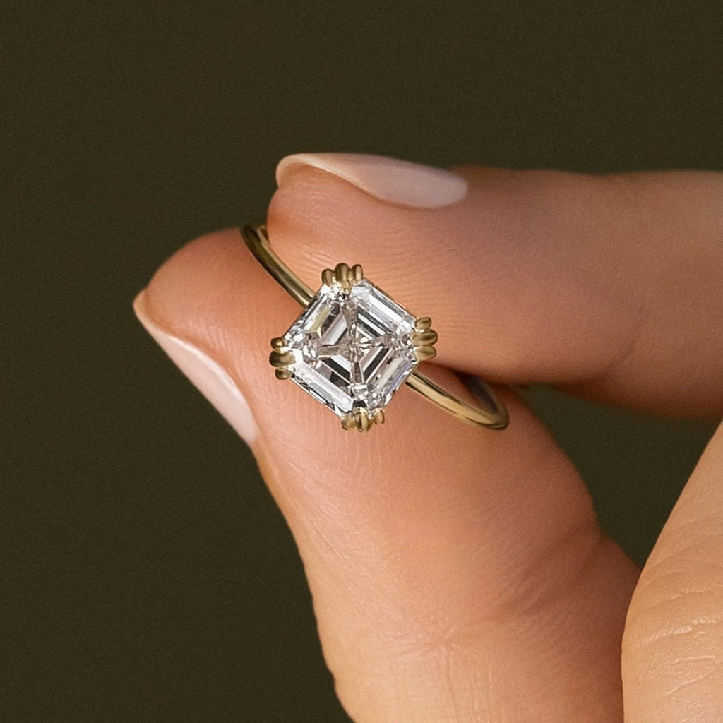 14K Yellow Solid Gold Asscher Cut Natural Diamond Engagement & Wedding Ring IGI Certified F/VS2 Party Ready