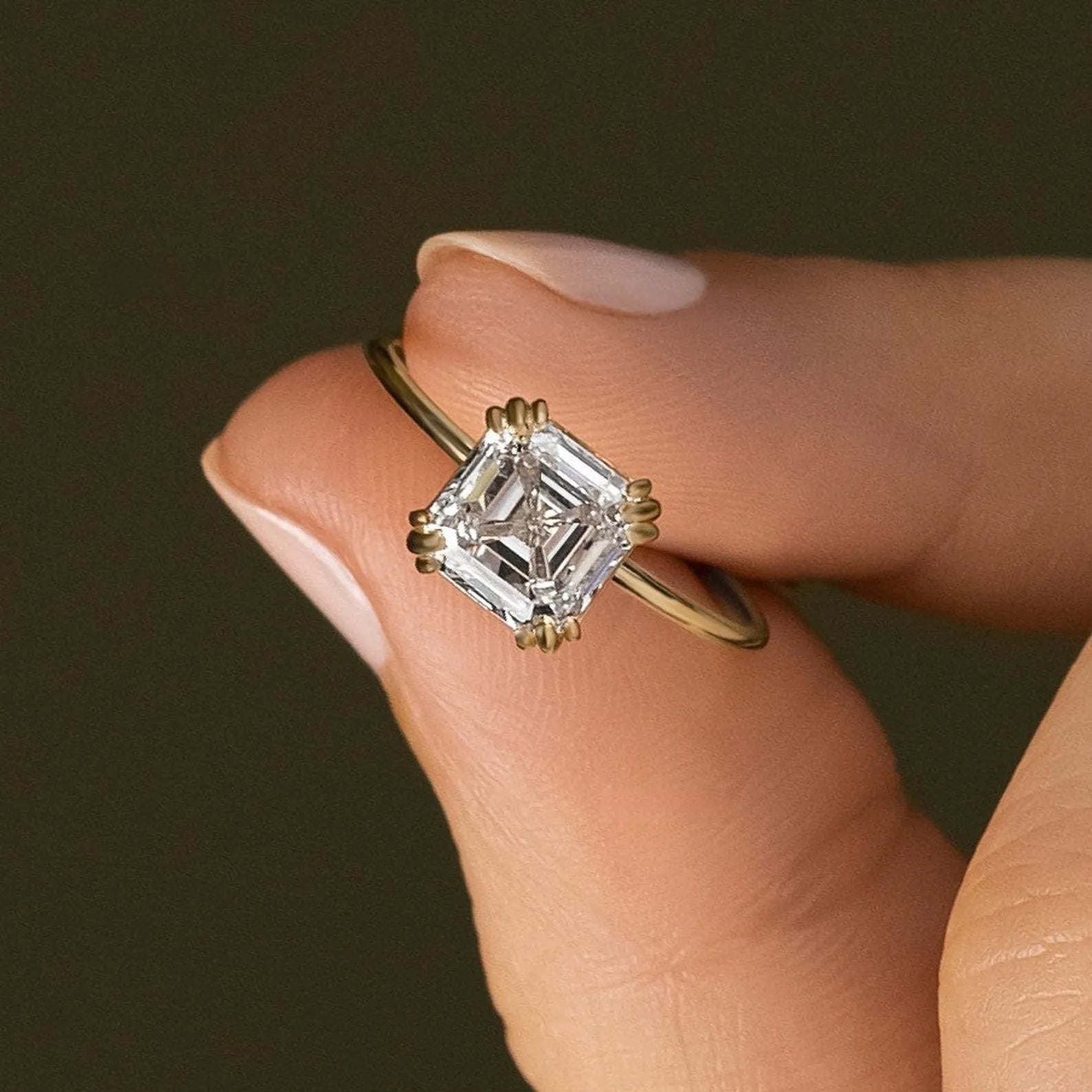 14K Yellow Solid Gold Asscher Cut Natural Diamond Engagement & Wedding Ring IGI Certified F/VS2 Party Ready