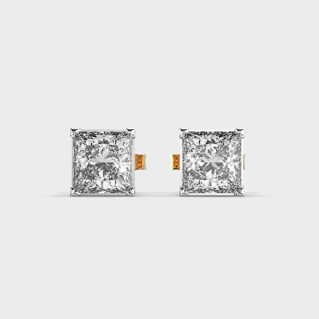 1.00 Carat Princess Shape Lab Grown Diamond Stud Earring 14K Yellow Gold VVS Clarity E Color IGI Certified Stud Diamond Earring