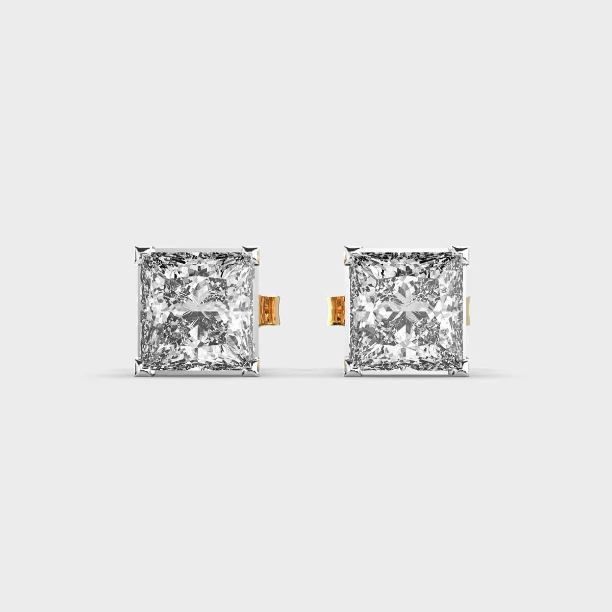 1.00 Carat Princess Shape Lab Grown Diamond Stud Earring 14K Yellow Gold VVS Clarity E Color IGI Certified Stud Diamond Earring