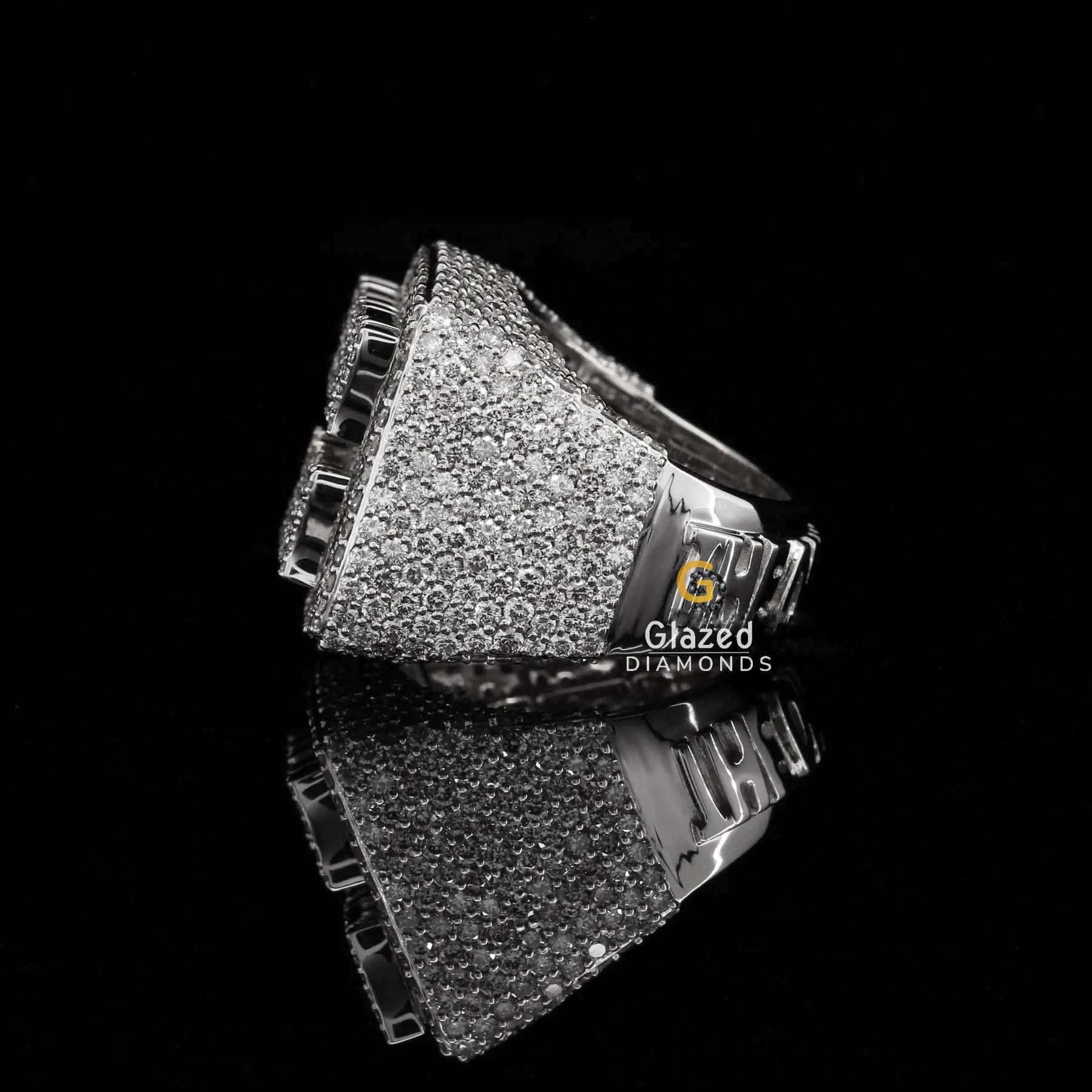Customized 925 Sterling Silver Hip Hop Square Ring with Brilliant Lab Grown Diamonds Fully Iced Letter Design for Weddings